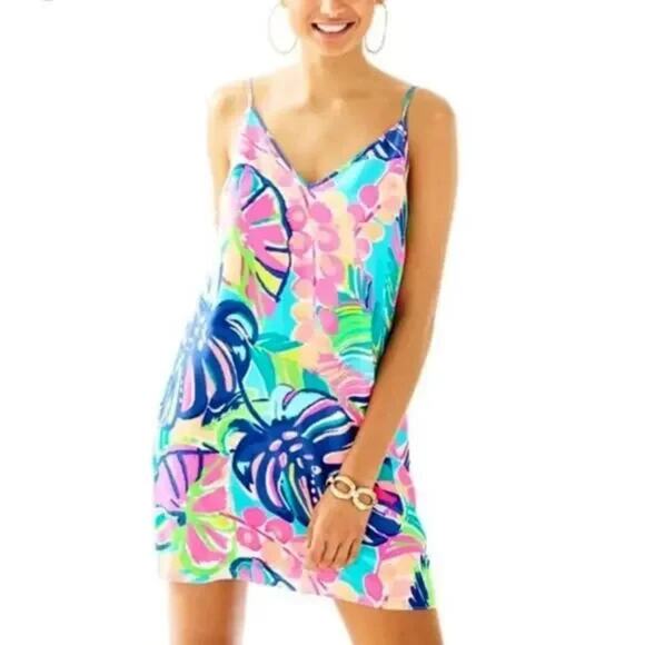 Lilly Pulitzer Dresses & Skirts - Lilly Pulitzer Lela Exotic Garden Silk Floral Slip Dress V Neck Sleeveless XS